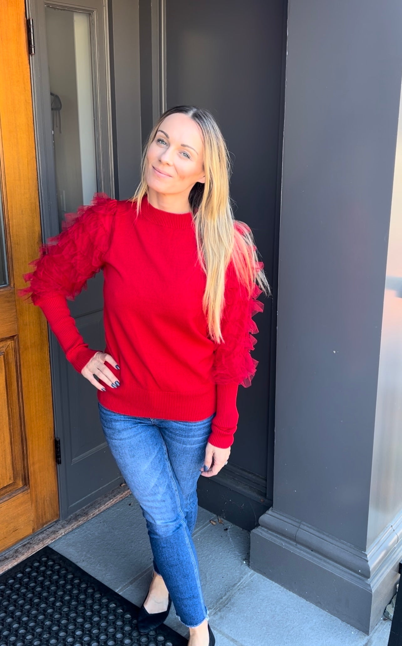 Red Lace Detail Sweater