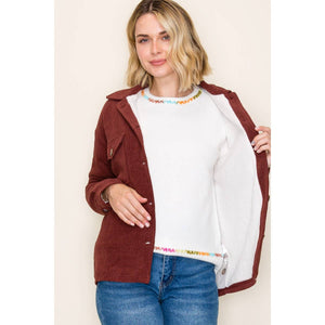 Burgundy Fur Lined Corduroy Jacket