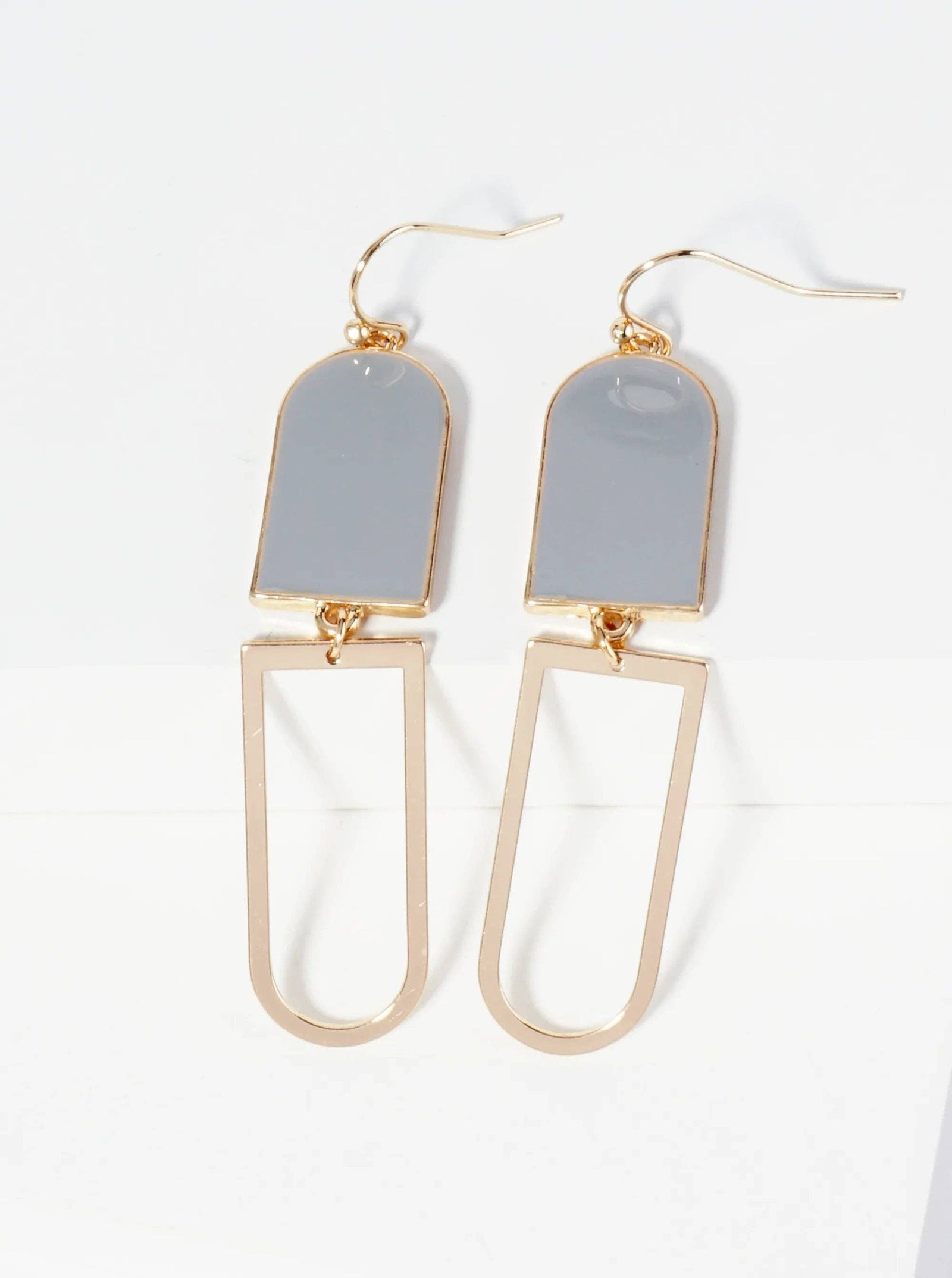 Geometric Enamel Dangle Drop Earrings: Light Grey