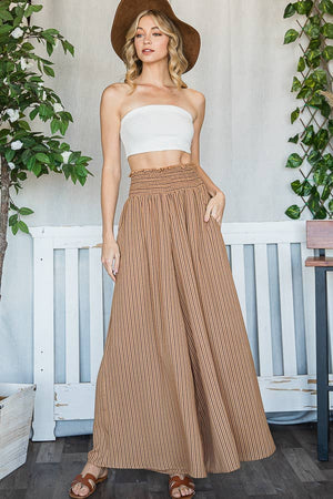 Camel Smocked Waist Band Wide Leg Maxi Pants