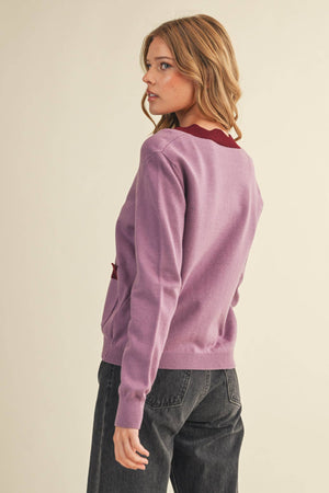 Burgundy Scalloped Cardigan