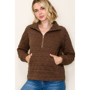 Brown Half Zip Quilted Sweatshirt