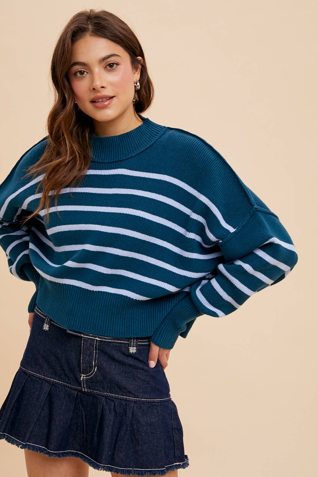Emerald Striped Crop Sweater