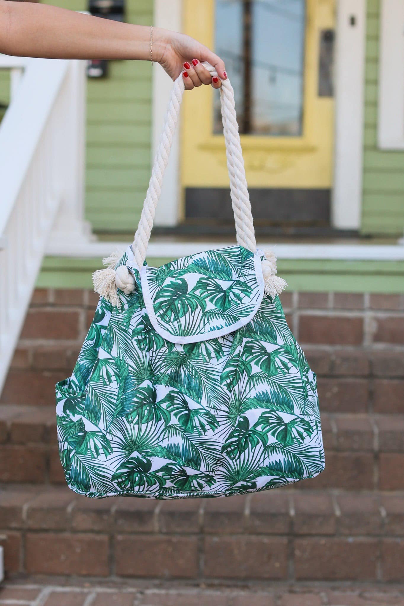 *FINAL SALE*Palm Leaves Rope Handle Summer Tote