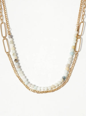 Dual Layer Paperclip Chain With Semiprecious Draping Necklace: BLACK