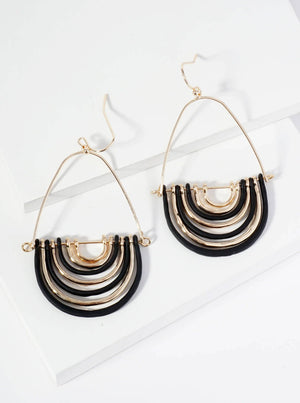 Hammered Metal Geometric Teardrop Dangle Earrings: Navy