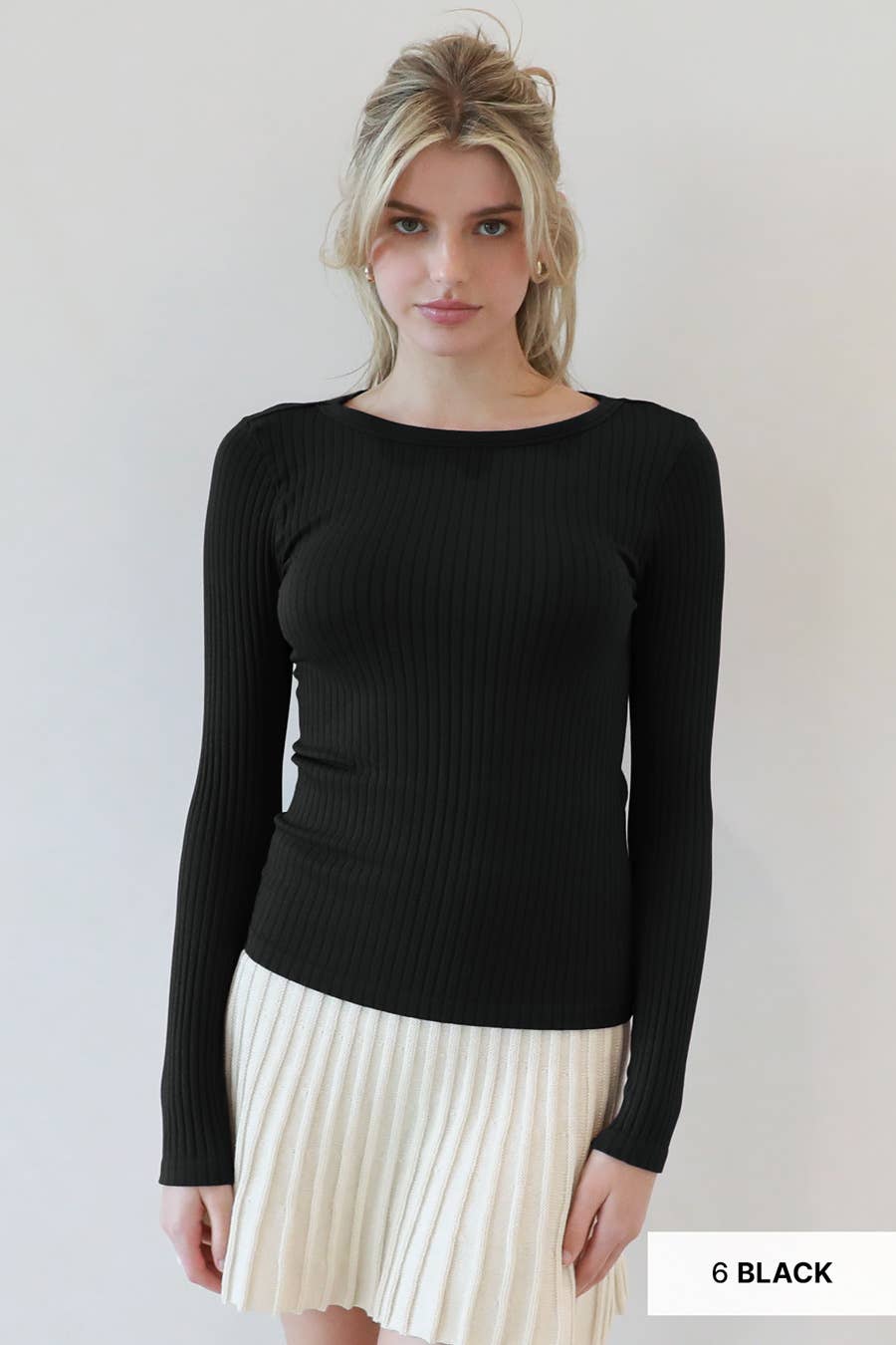 Black Wide Ribbed LS Top