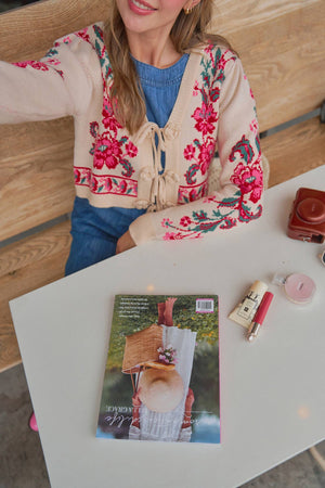 Cream Floral Tie Sweater