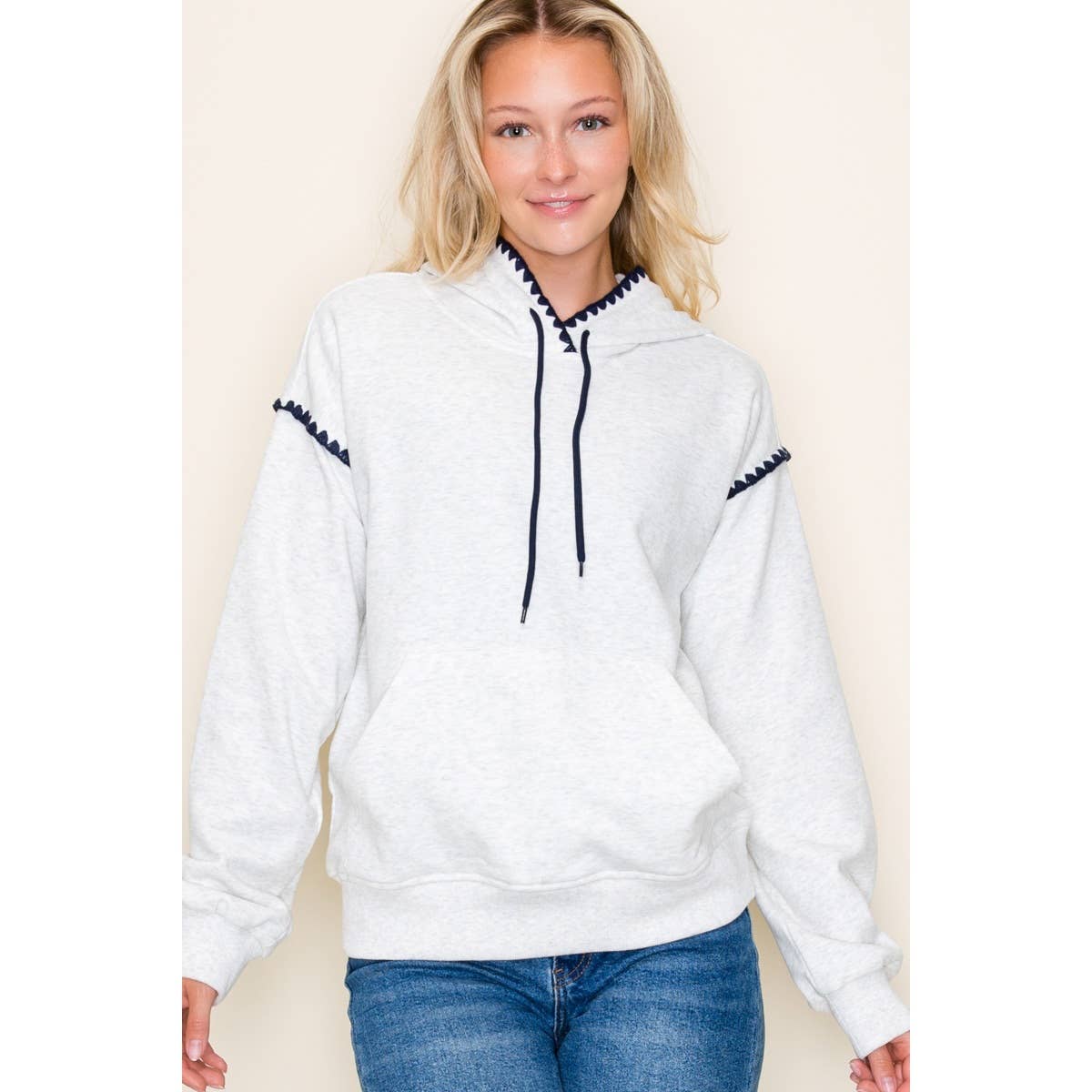 Grey Contrast Stitch Hoodie