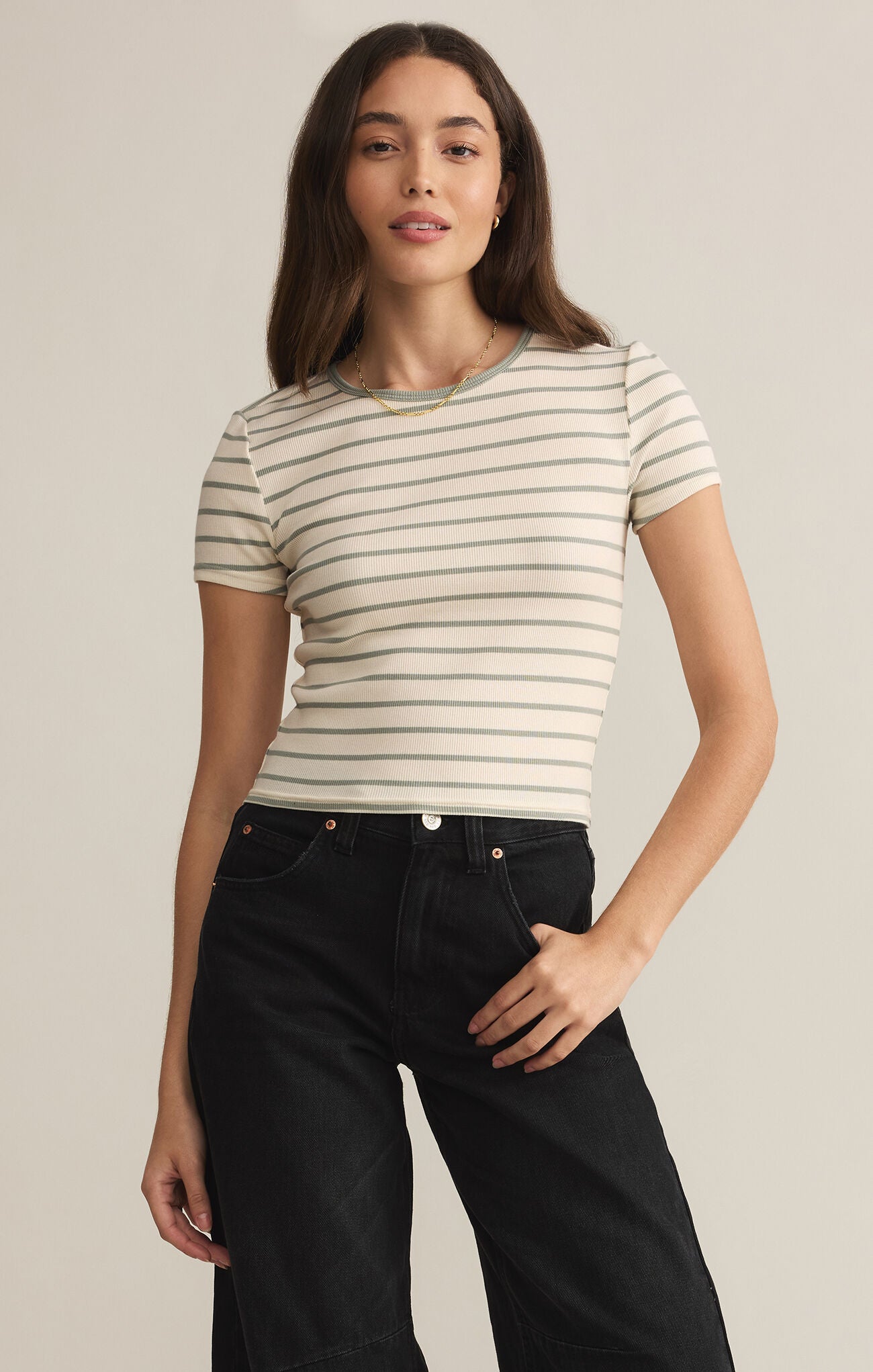 Sage Green Saxon Striped Tee