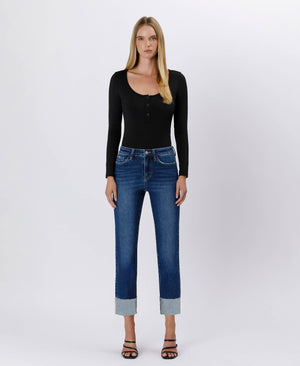 Sagacity High Rise Cuffed Slim Straight Jean