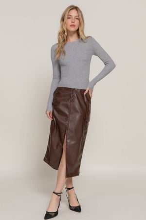 Grey Crew Neck Viscose Rib Sweater