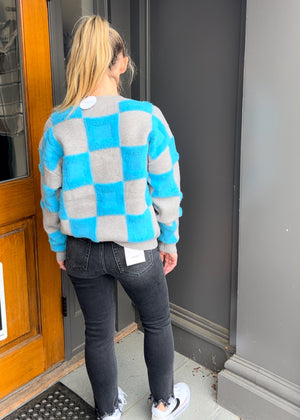 Grey/Blue Textured Check Sweater