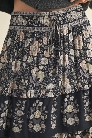 Black Tiered Floral Skirt