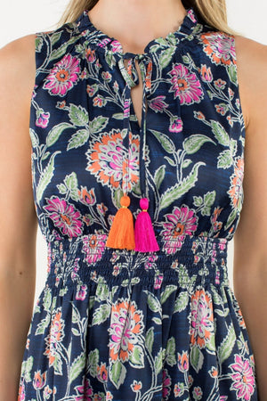 Tassel Tie Sleeveless Floral Dress