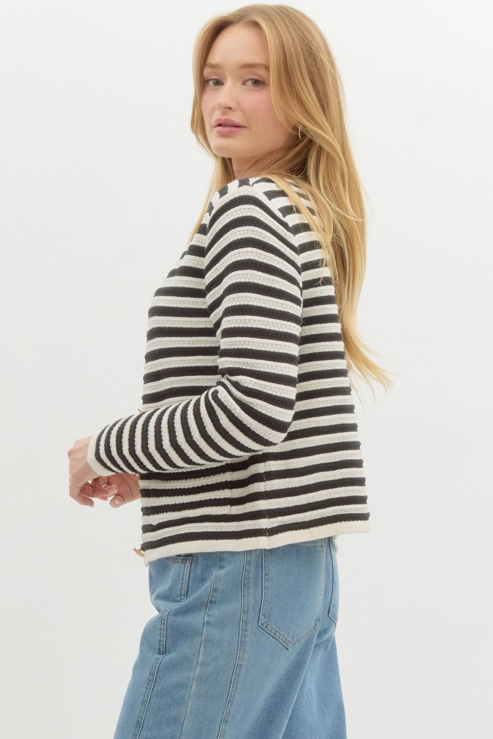 Black & Cream Striped Cardigan