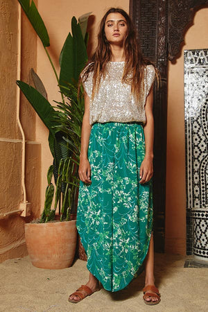 Green Soft Smocked Waistband Wide Leg Pants