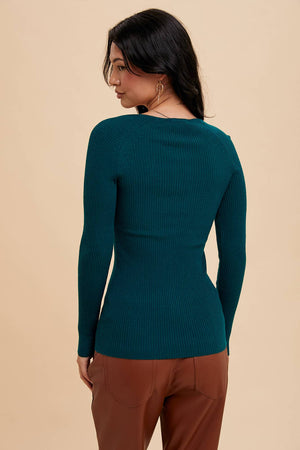 Emerald Teal Ribbed Notch Neck Top