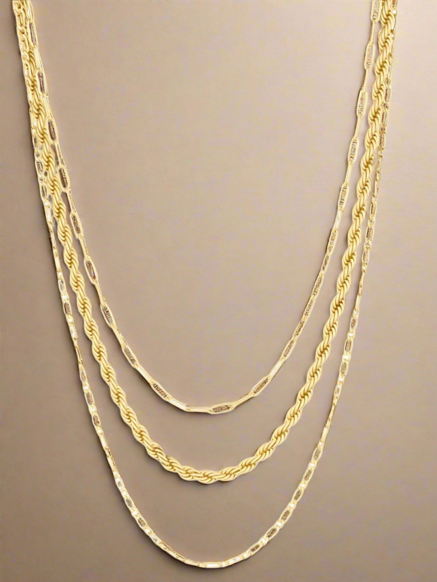 Trio Elegance Rope Paperclip and Figaro Style Chain Necklace
