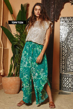 Green Soft Smocked Waistband Wide Leg Pants