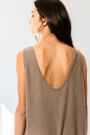Mocha Tank Textured Knit Jumpsuit With Pockets