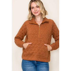 Brown Half Zip Quilted Sweatshirt