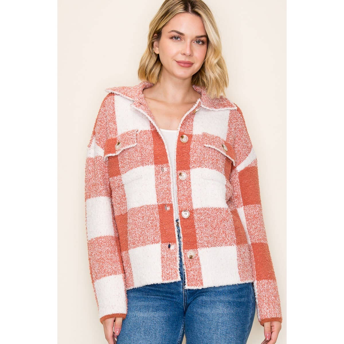 Rust Plaid Sweater Jacket