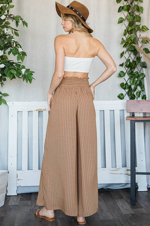 Camel Smocked Waist Band Wide Leg Maxi Pants