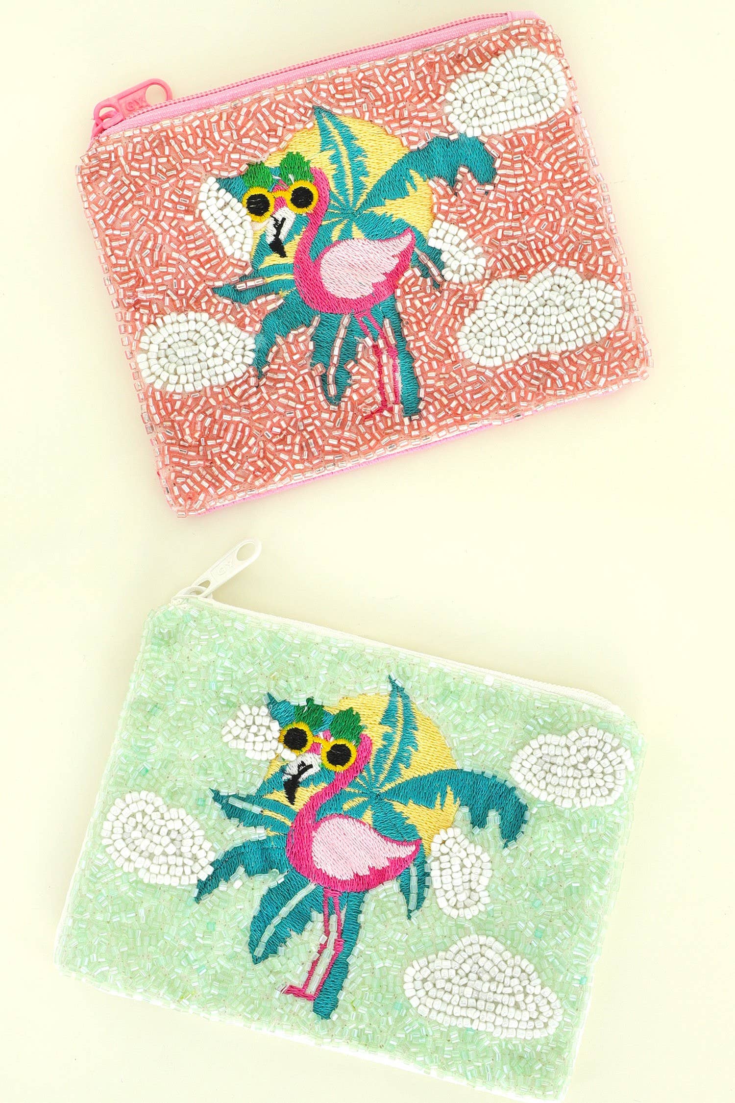 Tropical Flamingo Beaded Coin Bag