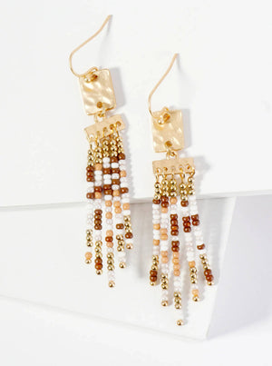 Boho Chic Seed Bead Fringe Earrings: Emerald Green