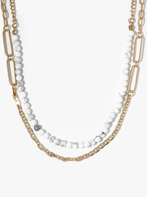 Dual Layer Paperclip Chain With Semiprecious Draping Necklace: BLACK