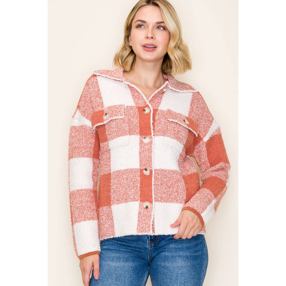 Rust Plaid Sweater Jacket