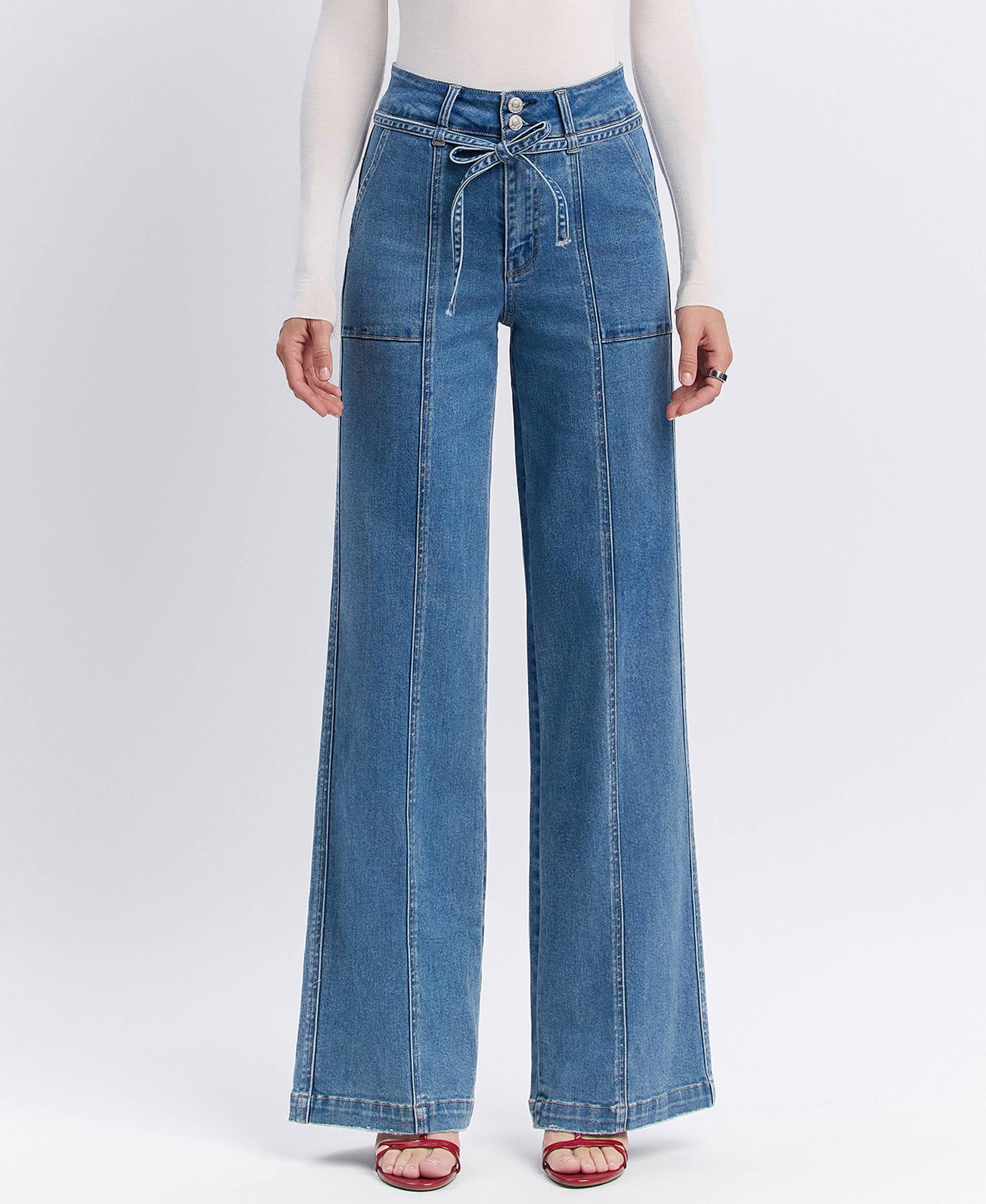Tie Waist Wide Leg Jeans