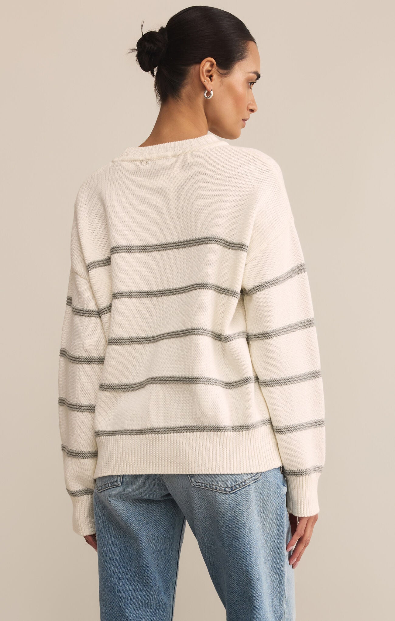White Boyfriend Striped Sweater