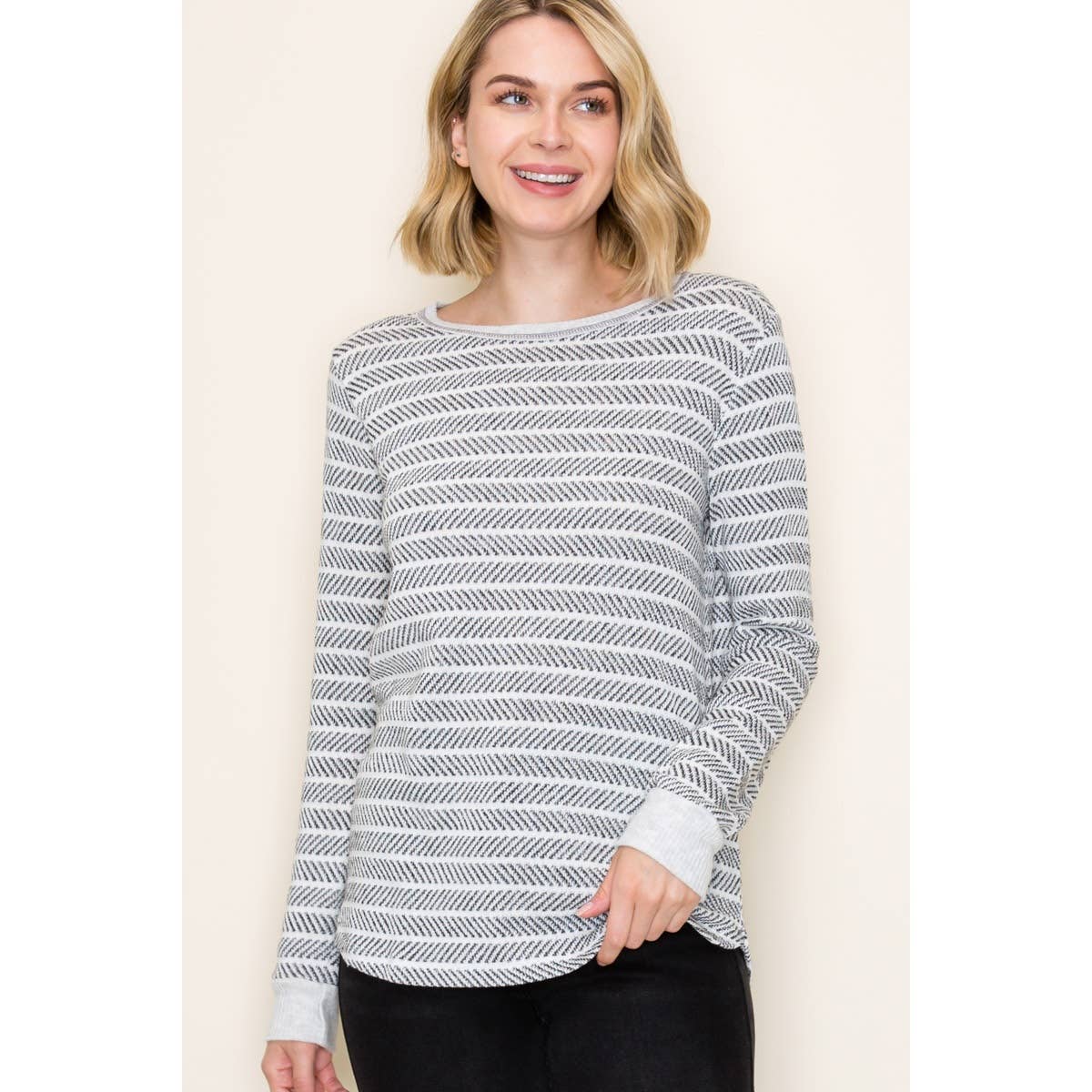 Textured Grey Stripe Top