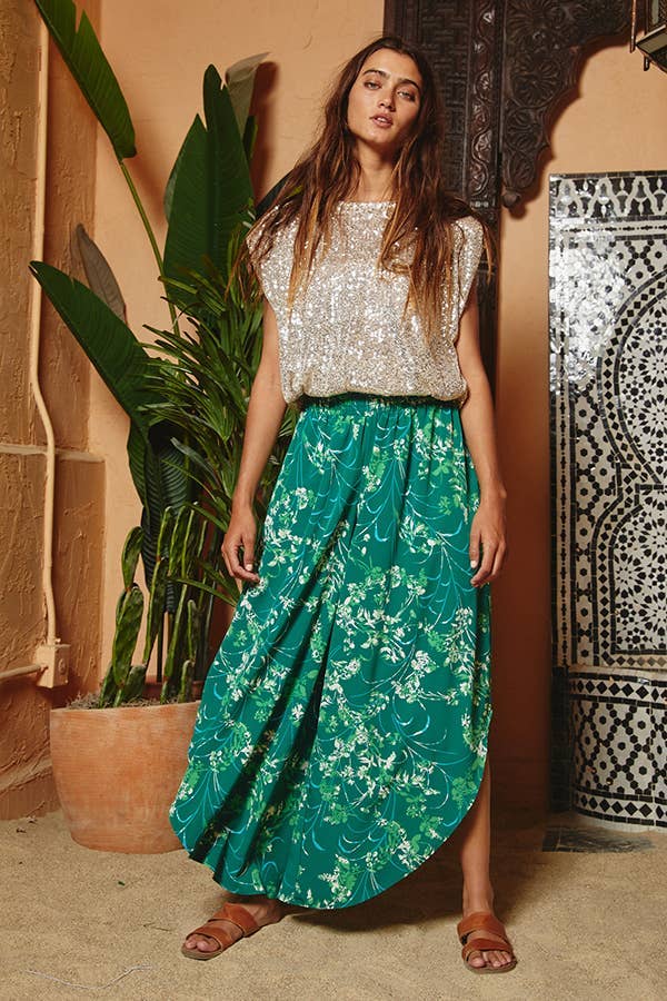 Green Soft Smocked Waistband Wide Leg Pants