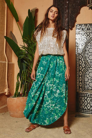 Green Soft Smocked Waistband Wide Leg Pants