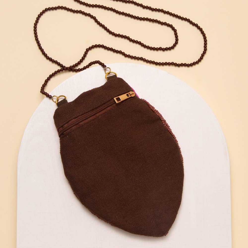 Sequin & Seed Beaded Pink Ribbon Football Crossbody Bag