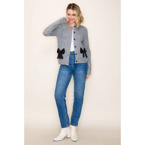 Grey Bow Accent Sweater