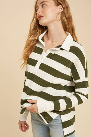 Olive Striped Rugby Top