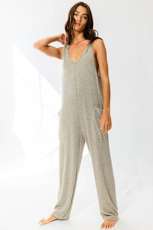 Olive Tank Textured Knit Jumpsuit With Pockets