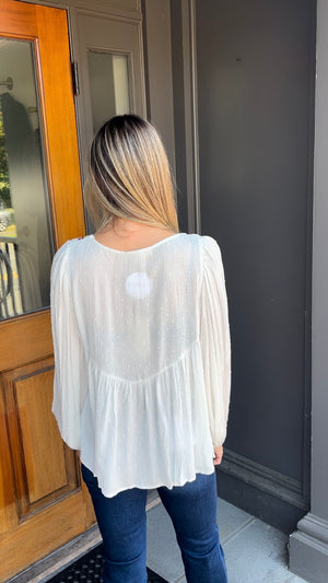 *FINAL SALE* Off White Square Neck Embroidered Top