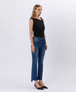 High Rise Crop Raw Hem Bootcut Jeans