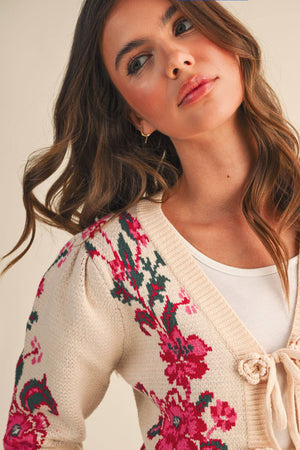 Cream Floral Tie Sweater