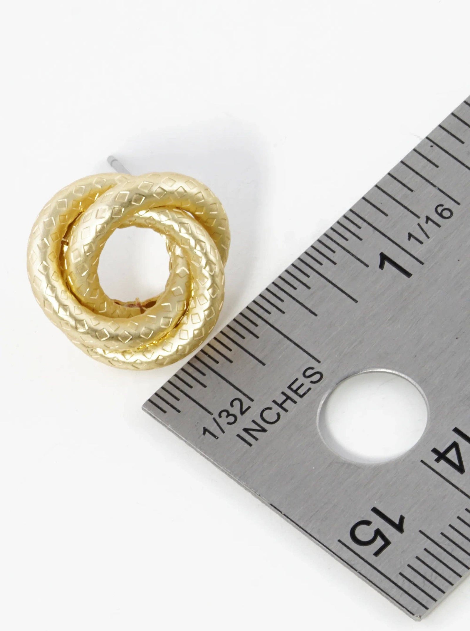 Metal Textured Love Knot Stud Earrings: Matte Gold