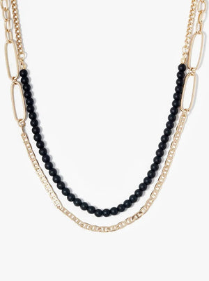 Dual Layer Paperclip Chain With Semiprecious Draping Necklace: BLACK