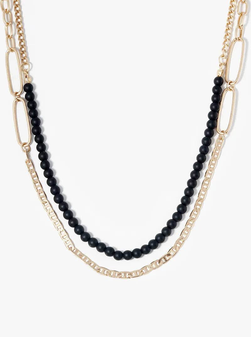 Dual Layer Paperclip Chain With Semiprecious Draping Necklace: BROWN