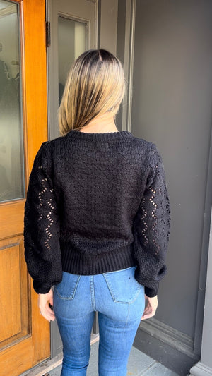 *FINAL SALE* Black Pointelle Puff Sleeve Sweater