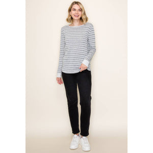 Textured Grey Stripe Top