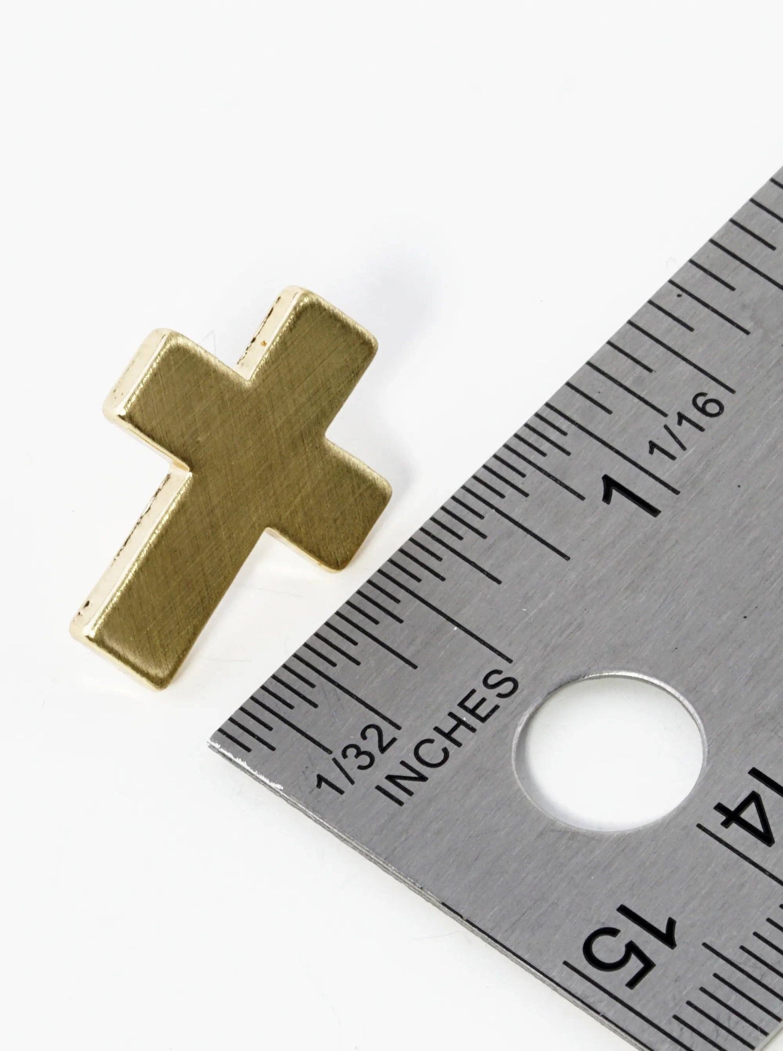 Brushed Metal Cross Stud Earrings: Matte Gold